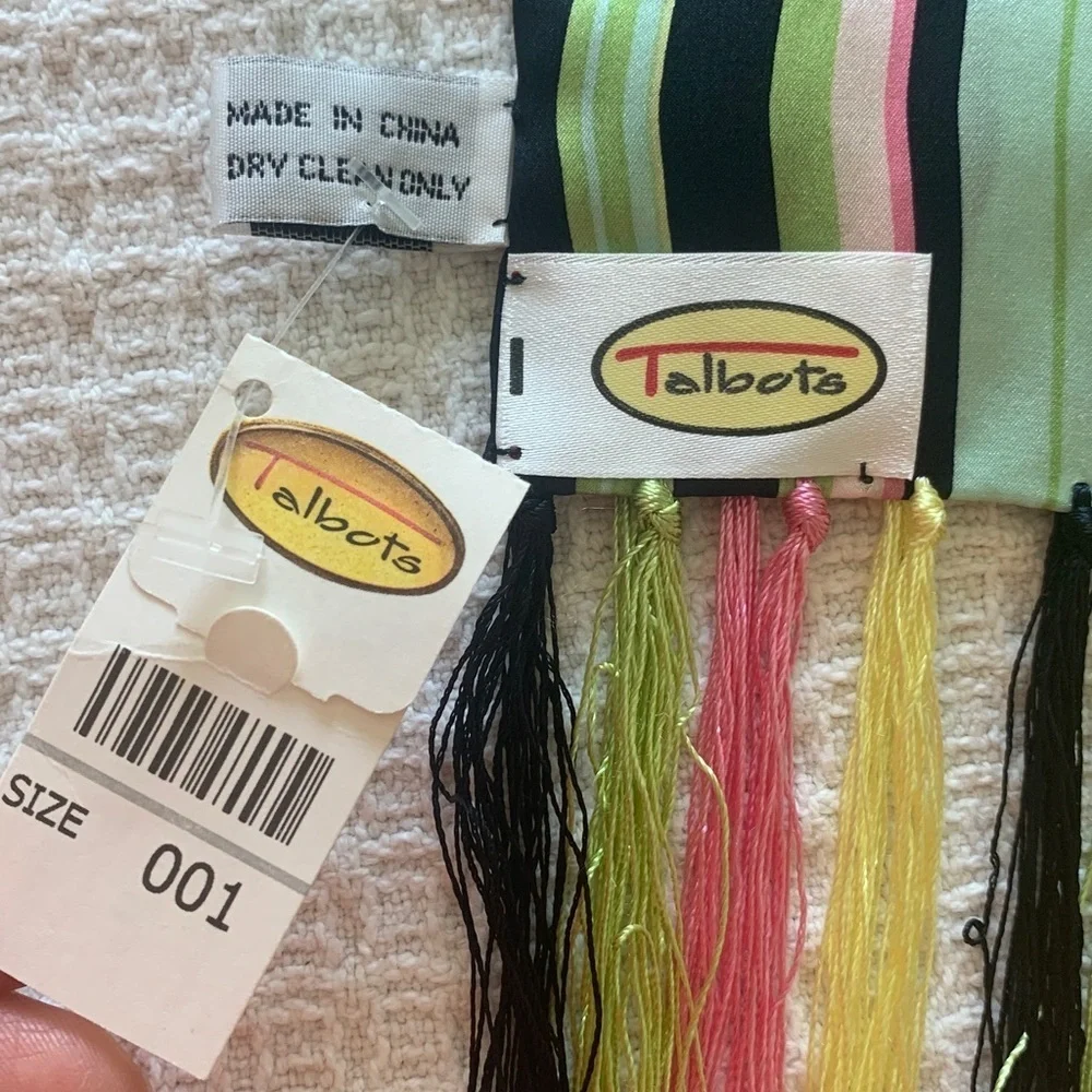 Talbots striped silk scarf with fringe New with Tags